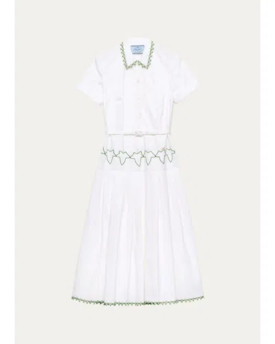Prada Cotton Poplin A-line Midi Dress In Bianco