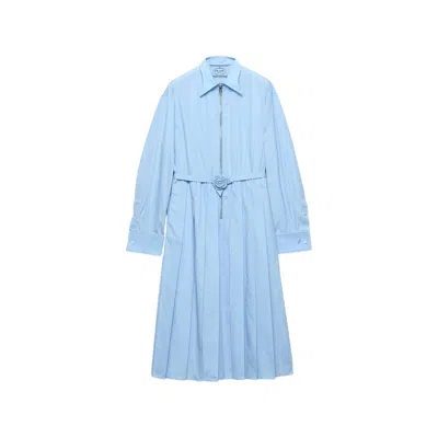 Prada Cotton Poplin Belted Shirt Midi Dress In Multi