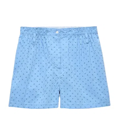Prada Cotton Poplin Embroidered Shorts In Blue