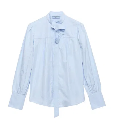Prada Cotton Poplin Pussybow Shirt In Blue