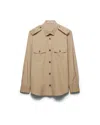 Prada Cotton Poplin Shirt Tailored Collar Button Epaulettes In Brown
