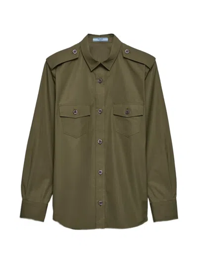 Prada Cotton Poplin Shirt In Green