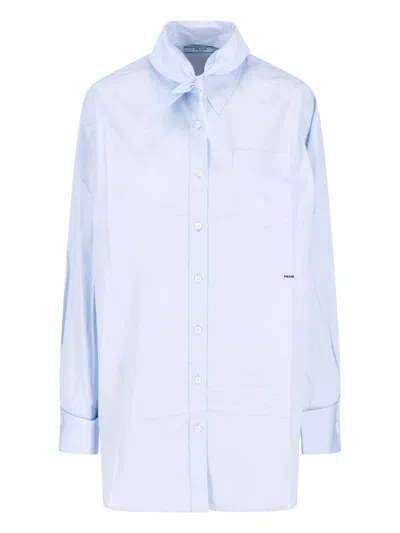Prada Cotton Poplin Shirt In Light Blue