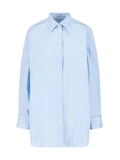 Prada Cotton Poplin Shirt In Light Blue