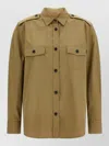 Prada Cotton Poplin Shirt Tailored Collar Button Epaulettes In Brown