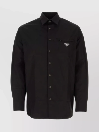 Prada Cotton Poplin Shirt With Rear Yoke In Black