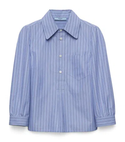 Prada Striped Cotton Shirt In Blue