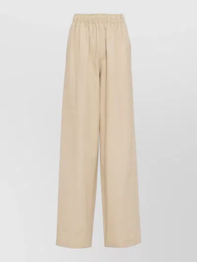 Prada Cotton Poplin Trousers Wide Leg Pockets In Brown