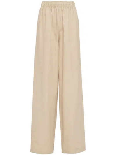 Prada Cotton Poplin Trousers Wide Leg Pockets In Brown