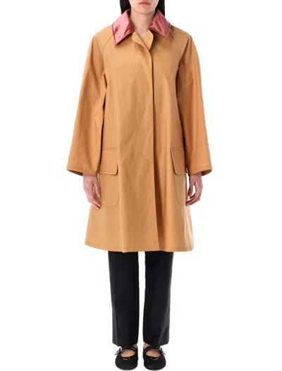 Prada Camel Cotton Overcoat In Brown