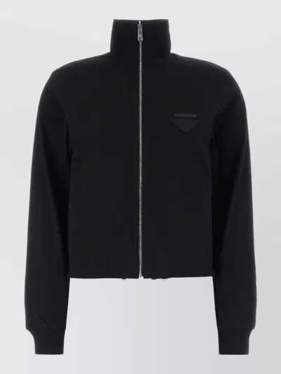 Prada Cotton Reversible Jacket High Collar Cropped In Black