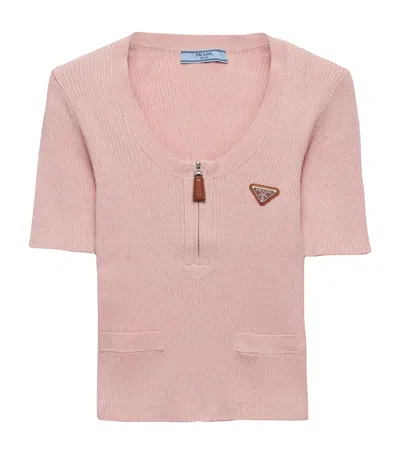 Prada Ribbed Cotton Sweater In Pink