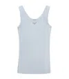 Prada Womens Light Blue Ribbed Enamelled-logo Cotton Knit Top