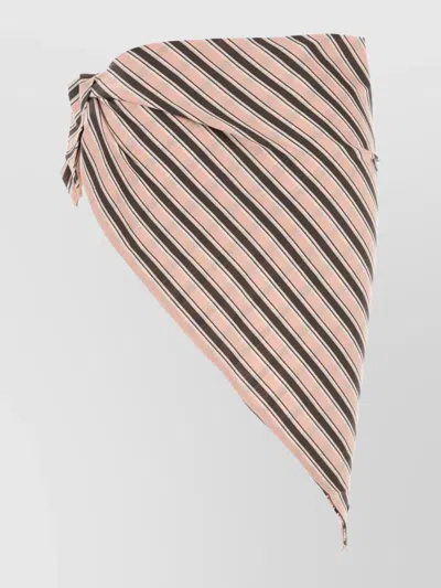 Prada Cotton Sarong With Embroidered Stripes And Tie In Brown