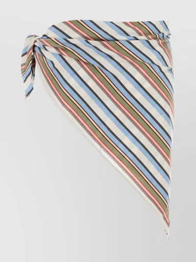 Prada Cotton Sarong With Embroidered Stripes And Tie Detail In Blue