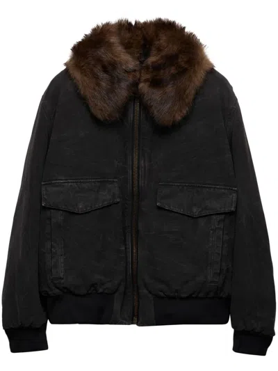 PRADA PRADA COTTON SHEARLING-COLLAR JACKET