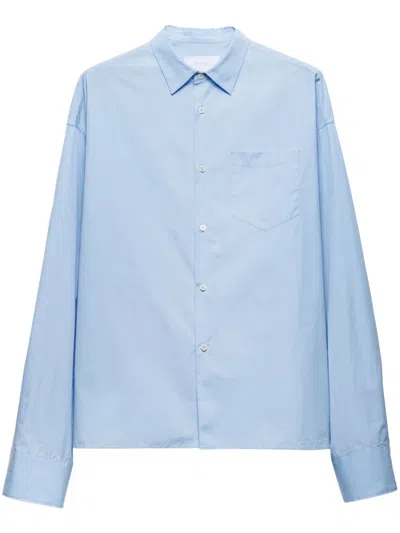 Prada Men Poplin Shirt In Blue