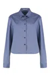 Prada Collared Neck Long Sleeve Textured Fabric Top In Blue