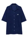Prada Men's Spugna Terry Bowling Shirt In Blue