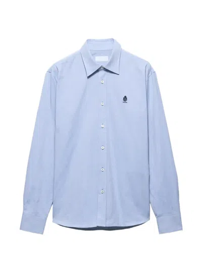 Prada Cotton Shirt Regular Fit Rounded Hem In Blue