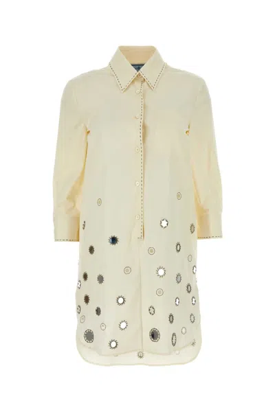 Prada Cotton Shirt Dress In Beige O Tan
