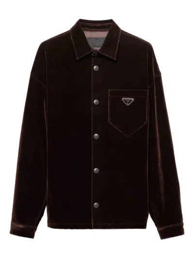 Prada Stretch Cotton Shirt In Brown