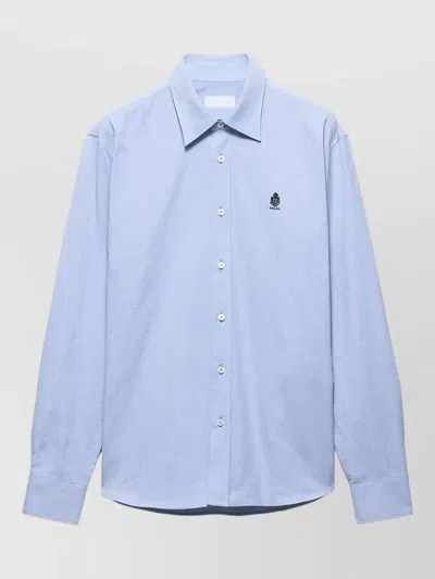 Prada Cotton Shirt Regular Fit Rounded Hem In Blue