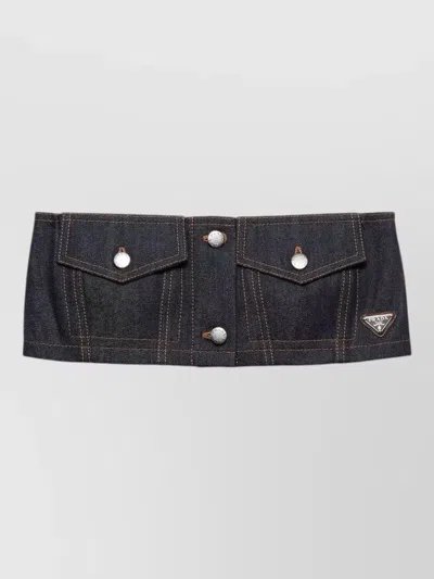 Prada Cotton Shirt Top Button Detailing Pockets In Black