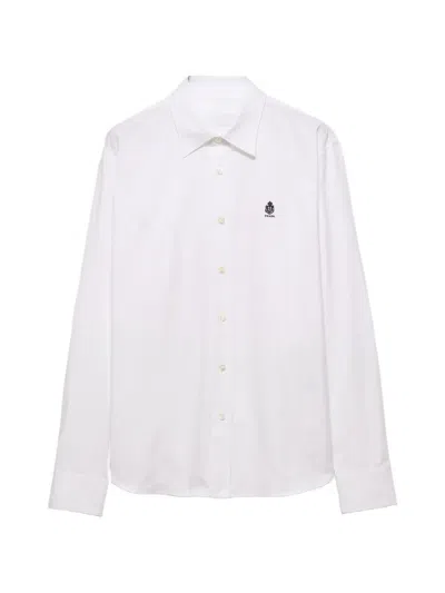 Prada Classicfit Cotton Shirt With Embroidered Logo In White