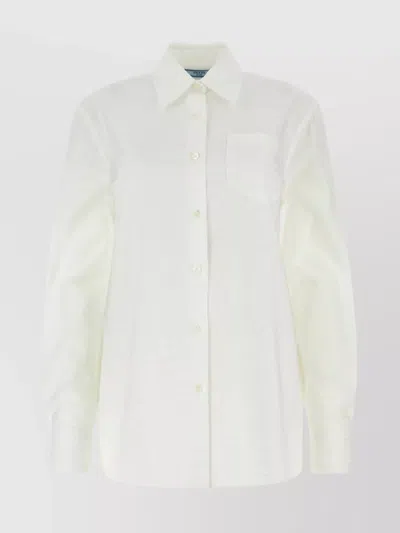 Prada Cotton Shirt With Chest Pocket And Italian Collar In White