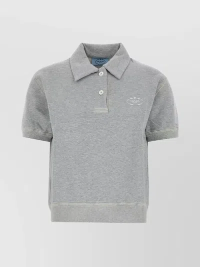 PRADA COTTON SHIRT WITH COLLAR AND RIBBED HEM