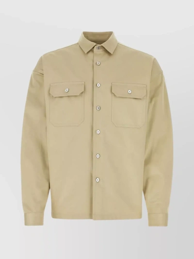 Prada Cotton Shirt With Rear Yoke And Short-pointed Collar In Beige