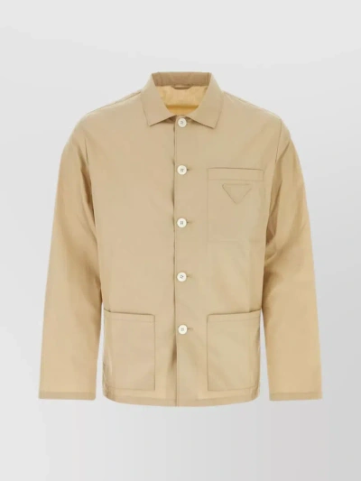 PRADA COTTON SHIRT WITH SHORT-POINTED COLLAR AND THREE POCKETS