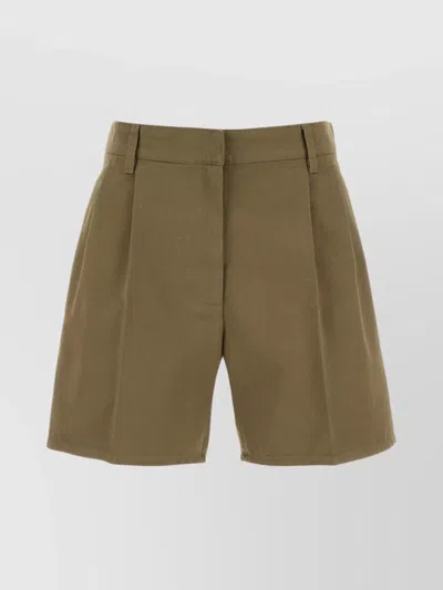 Prada Cotton Shorts With Back Pockets And Front Pleats In Brown