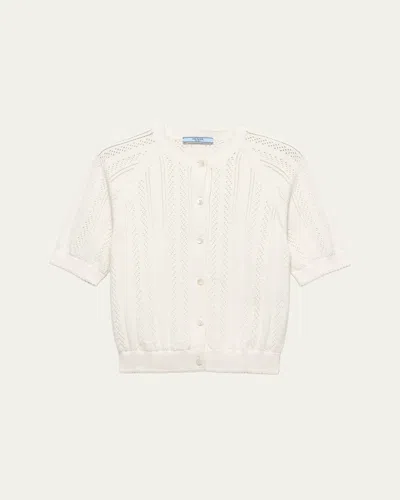 Prada Cotton Short-sleeve Cardigan In White
