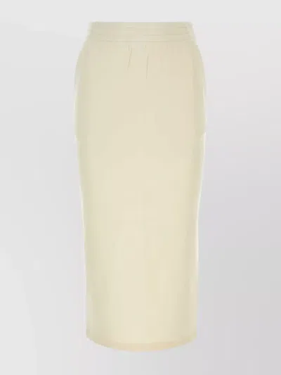Prada Cotton Skirt With Back Slit And Elastic Waistband In Neutral