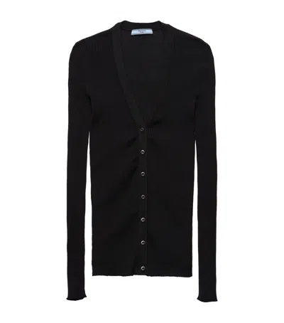 Prada Cotton Slim-fit Cardigan In Black