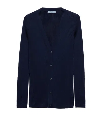 Prada Cotton Slim-fit Cardigan In Blue