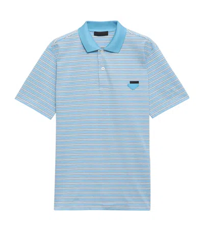 Prada Embroidered Piquet Polo Shirt In Blue