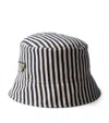 Prada Cotton Striped Bucket Hat In Blue