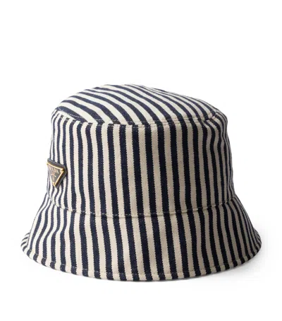 Prada Cotton Striped Bucket Hat In Blue