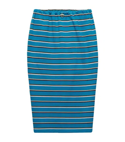 Prada Cotton Striped Midi Skirt In Blue