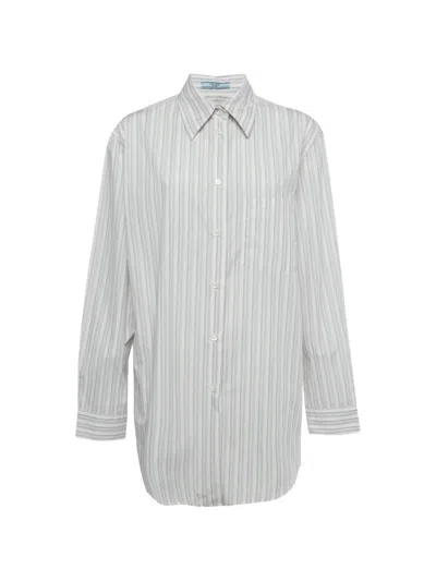 Pre-owned Prada Cotton Striped Scarf Top In White
