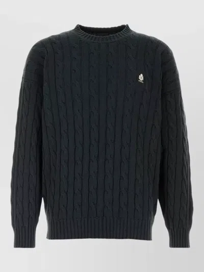 Prada Cotton Sweater Cable Knit Ribbed Cuffs Hem In Black
