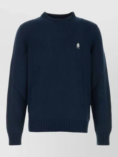 Prada Cotton Sweater Cuff Detail And Hem In Blue