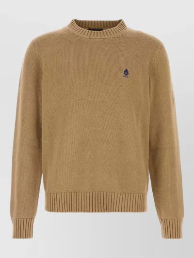 Prada Cotton Sweater Structured Cuffs Subtle Hem In Brown