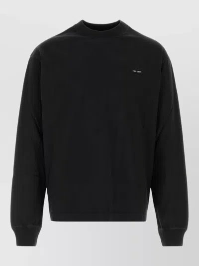 Prada Cotton Sweatshirt Crew Neck Long Sleeves Regular Fit In Black