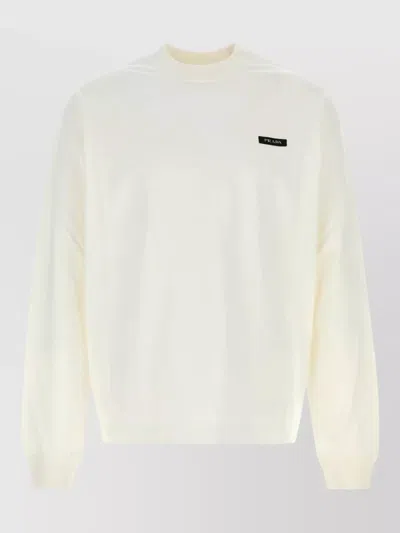 Prada Cotton Sweatshirt Crew Neck Long Sleeves In Yellow