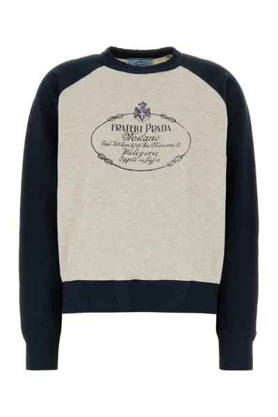 Prada Cotton Sweatshirt With Panel Detail In Multi