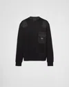 Prada Cotton Sweatshirt With Re-nylon Details In Black/black